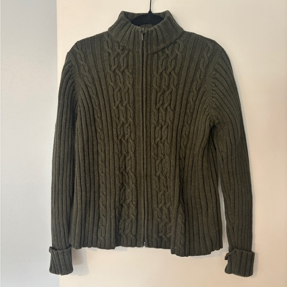 Karen Scott Sweaters - Karen Scott Green Cable Knit Zip Sweater, Size M